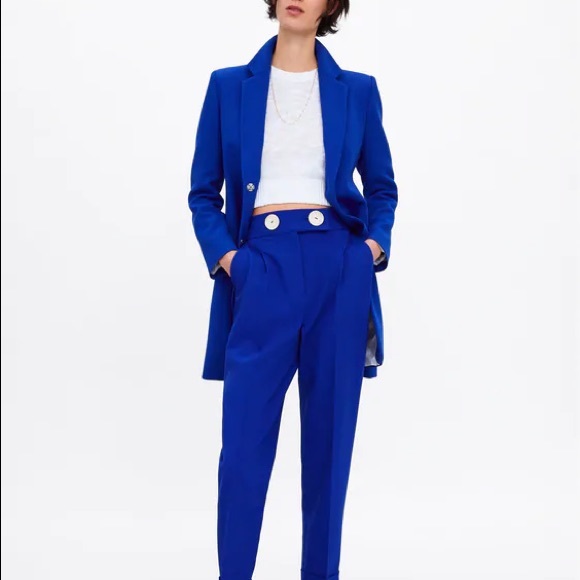 Zara brilliant blue lapel collar frock coat